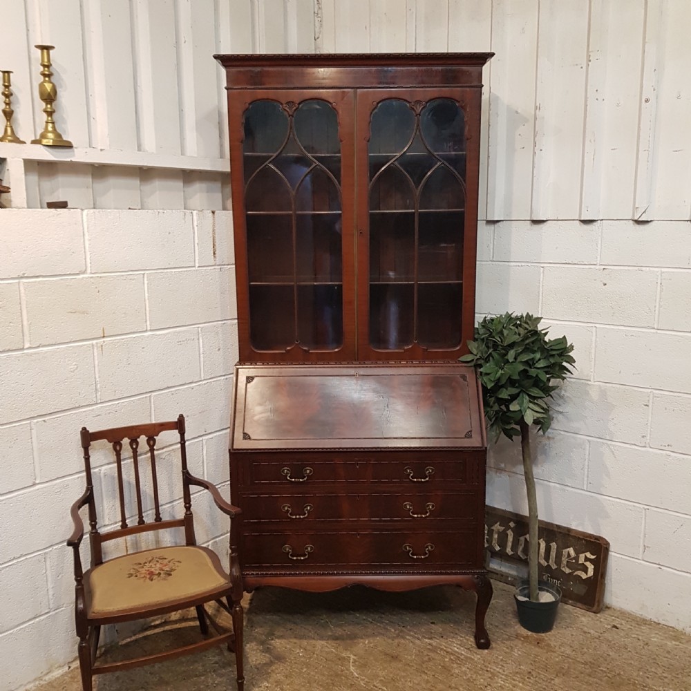 ANTIQUE EDWARDIAN MAHOGANY ASTRAGAL GLAZED BUREAU BOOKCASE C1900