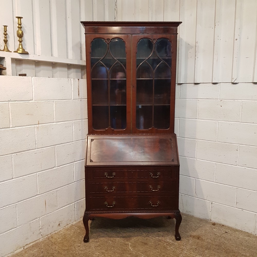 ANTIQUE EDWARDIAN MAHOGANY ASTRAGAL GLAZED BUREAU BOOKCASE C1900 View V