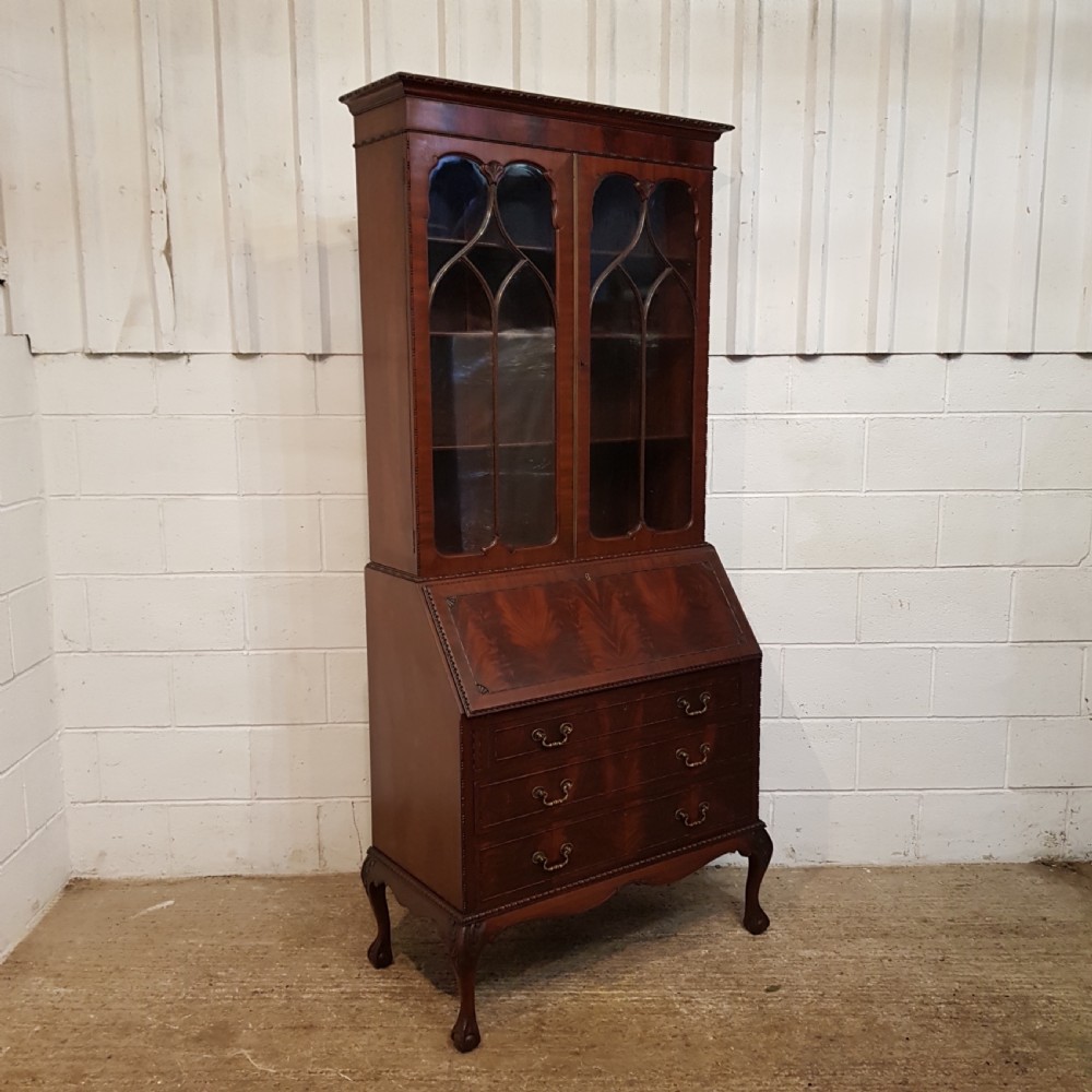 ANTIQUE EDWARDIAN MAHOGANY ASTRAGAL GLAZED BUREAU BOOKCASE C1900 View XI