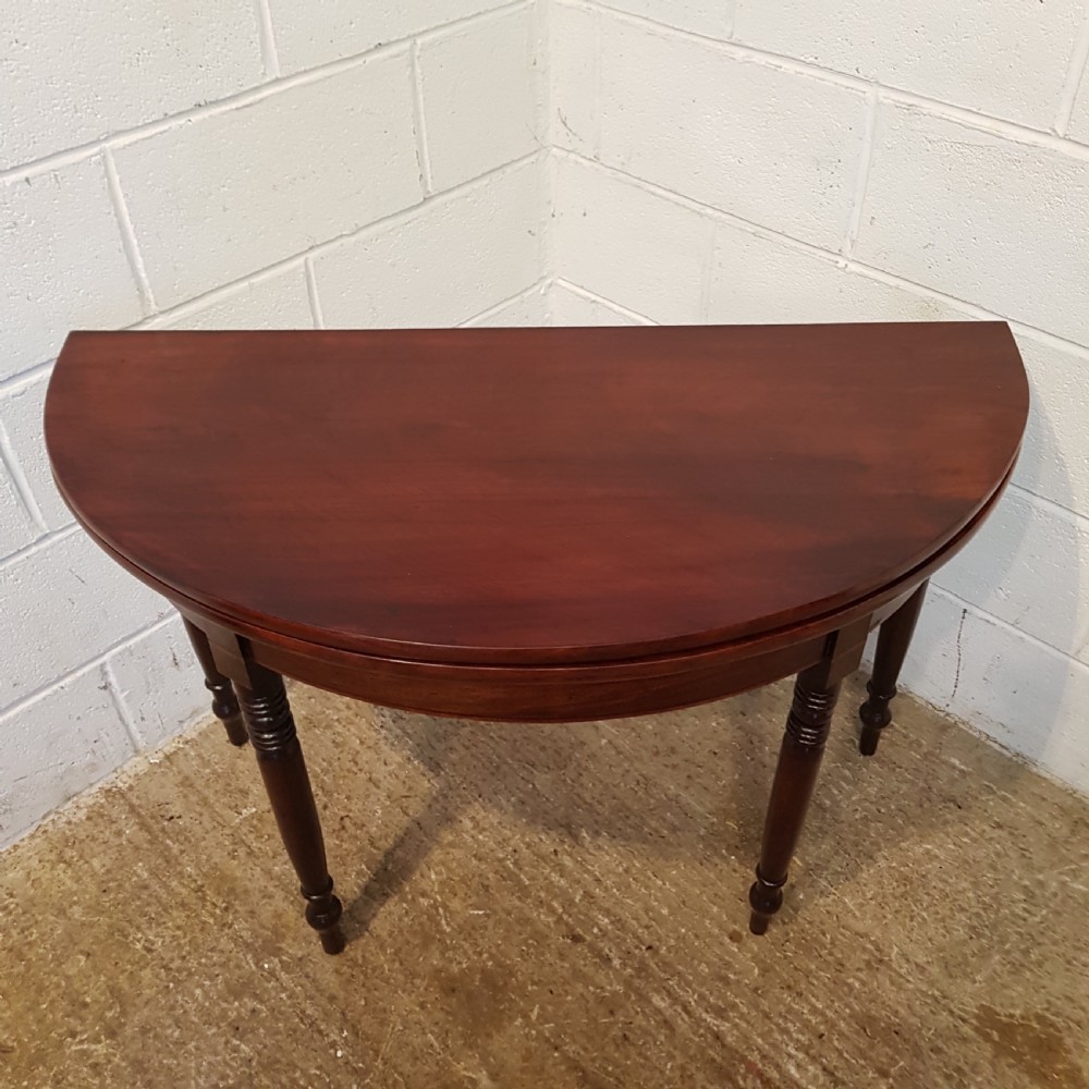 ANTIQUE REGENCY MAHOGANY FOLD OVER DEMI LUNE TEA TABLE C1820 View III