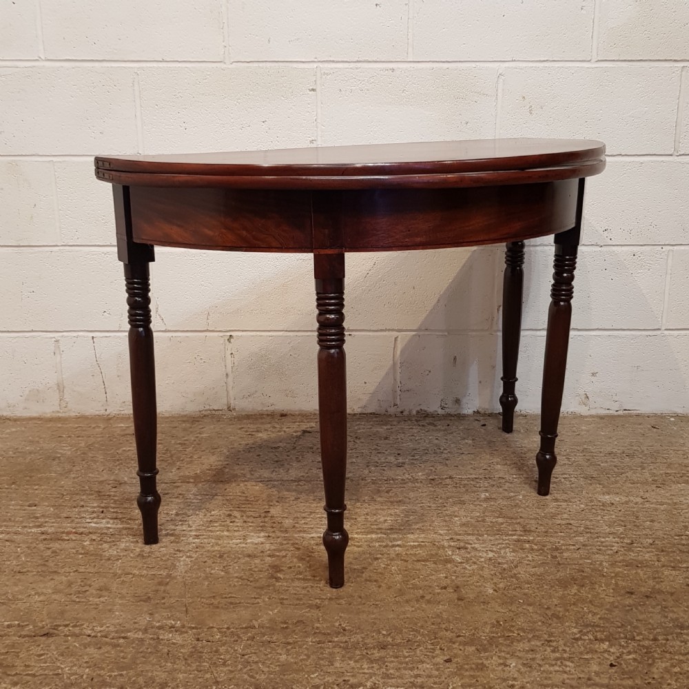 ANTIQUE REGENCY MAHOGANY FOLD OVER DEMI LUNE TEA TABLE C1820 View VI