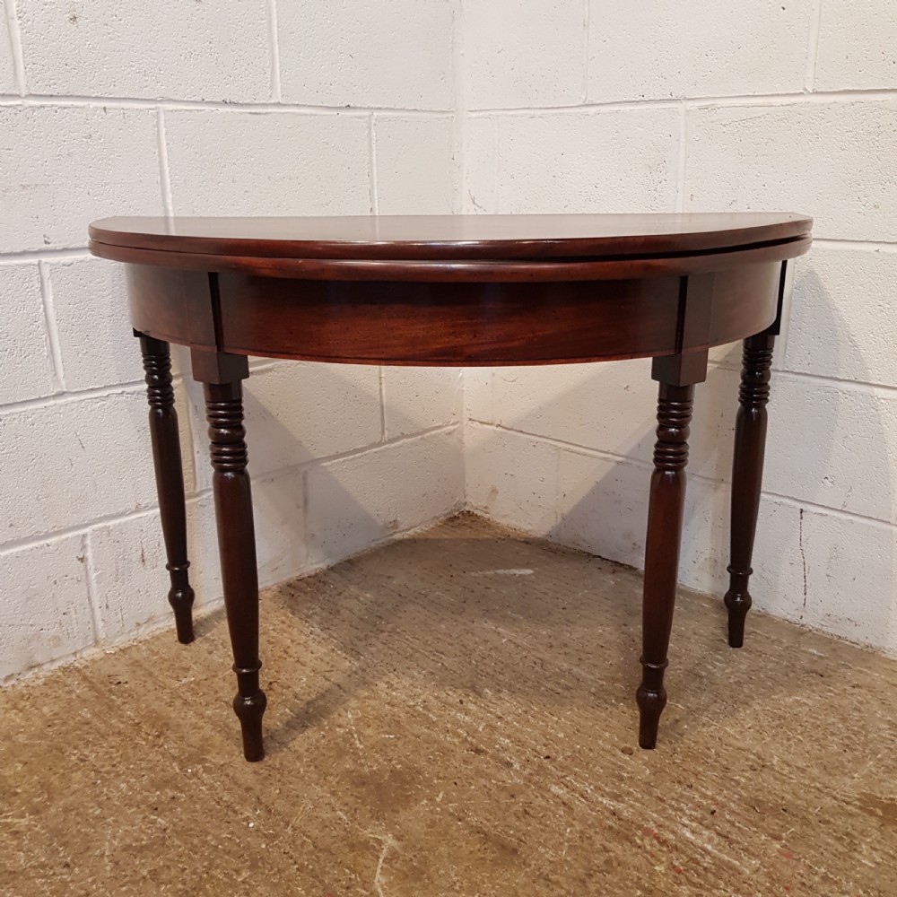 ANTIQUE REGENCY MAHOGANY FOLD OVER DEMI LUNE TEA TABLE C1820 View VIII
