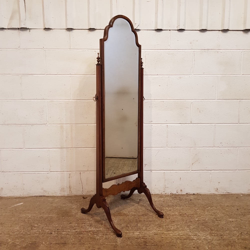 ANTIQUE BURR WALNUT CHEVAL MIRROR C1920 View V