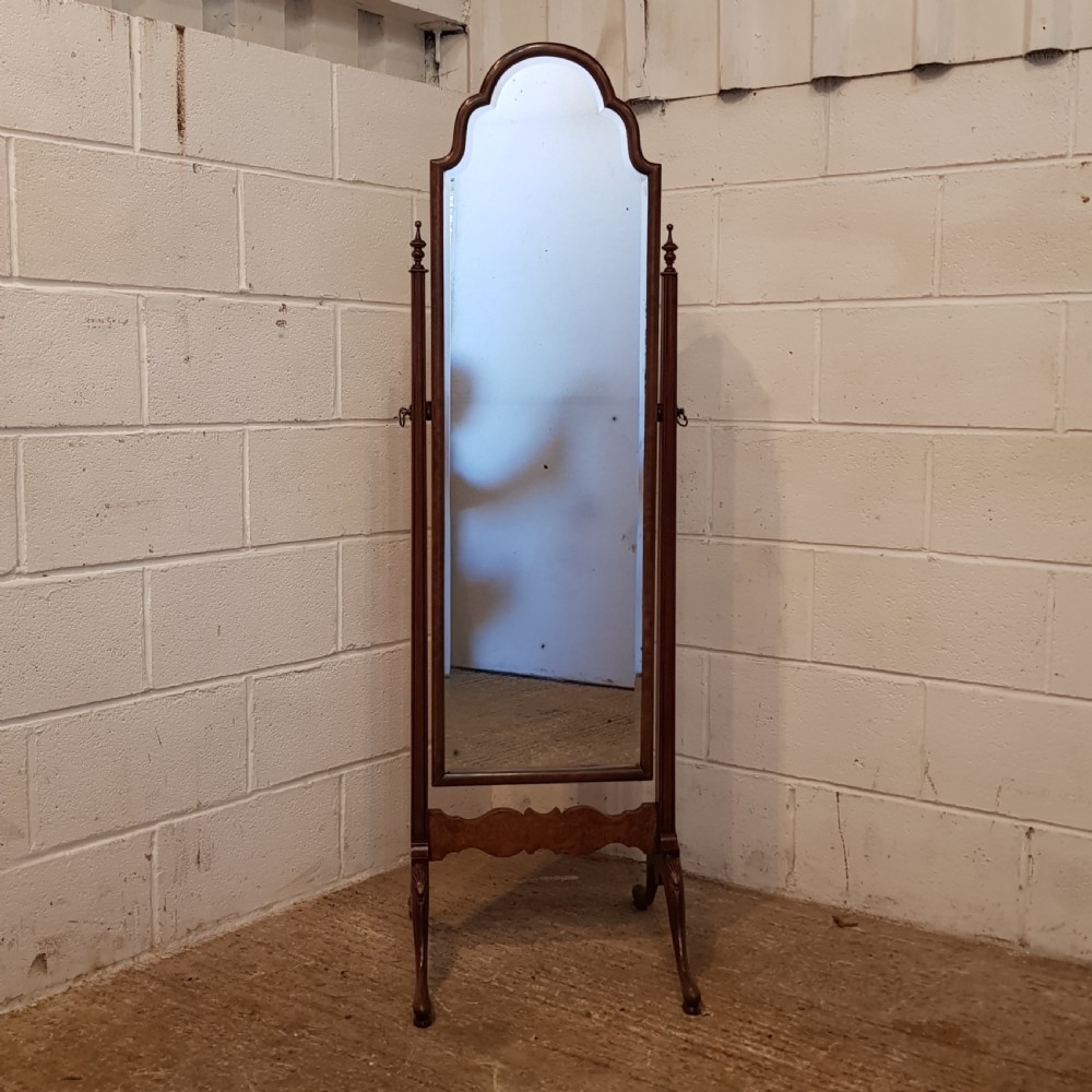 ANTIQUE BURR WALNUT CHEVAL MIRROR C1920 View VI