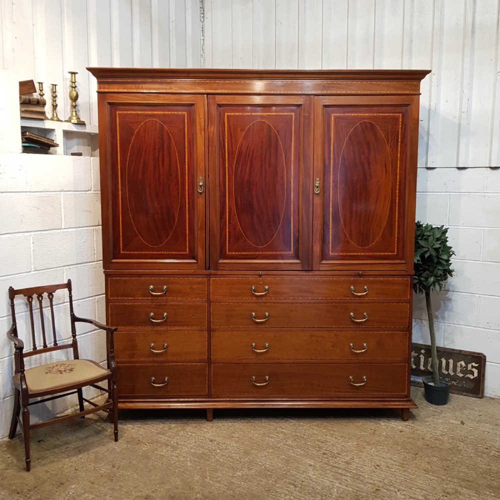 ANTIQUE EDWARDIAN IN,AID MAHOGANY GENTS TRIPLE WARDROBE COMPACTUM C1900