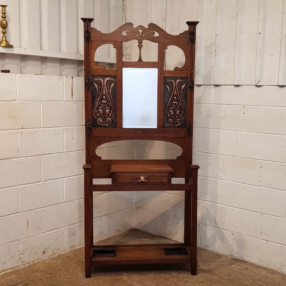 ANTIQUE ART NOUVEAU OAK HALL STAND C1890 View III