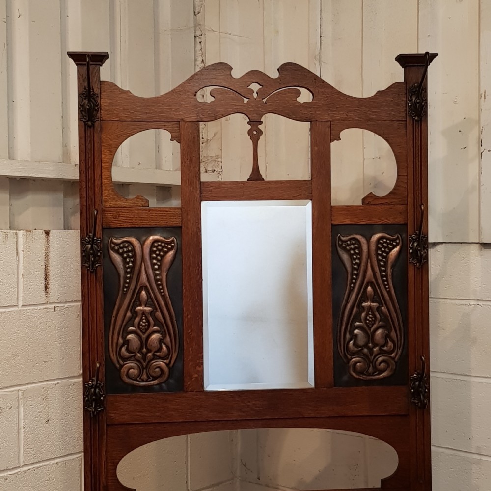 ANTIQUE ART NOUVEAU OAK HALL STAND C1890 View IV