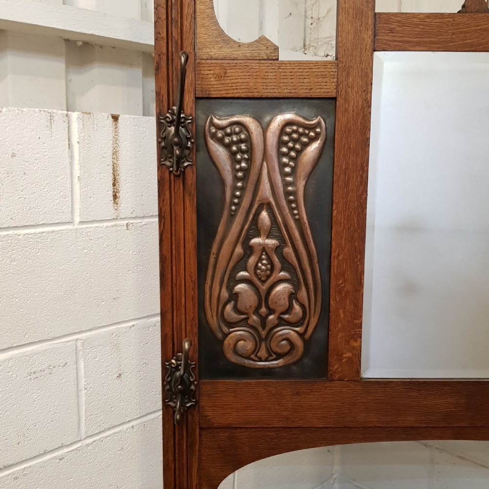 ANTIQUE ART NOUVEAU OAK HALL STAND C1890 View V
