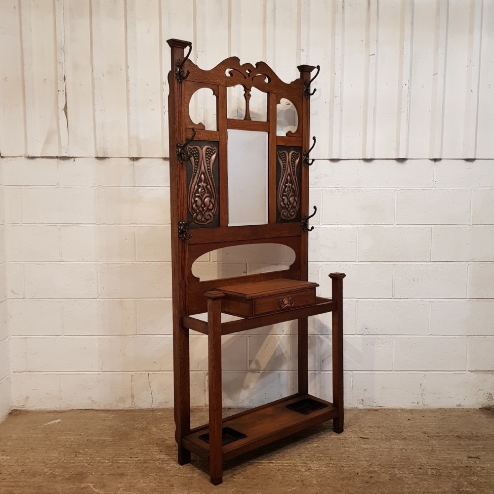 ANTIQUE ART NOUVEAU OAK HALL STAND C1890 View VI