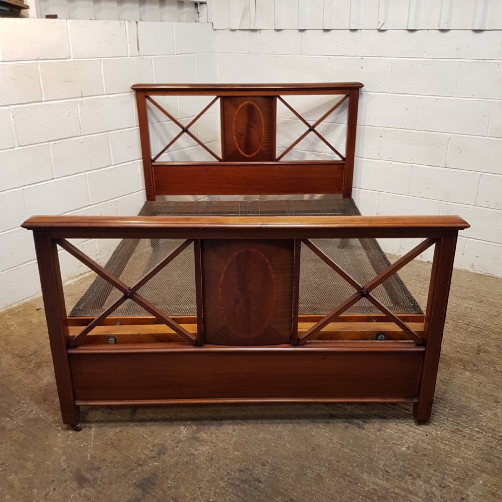 ANTIQUE EDWARDIAN INLAID MAHOGANY KING SIZE BED C1900 View V