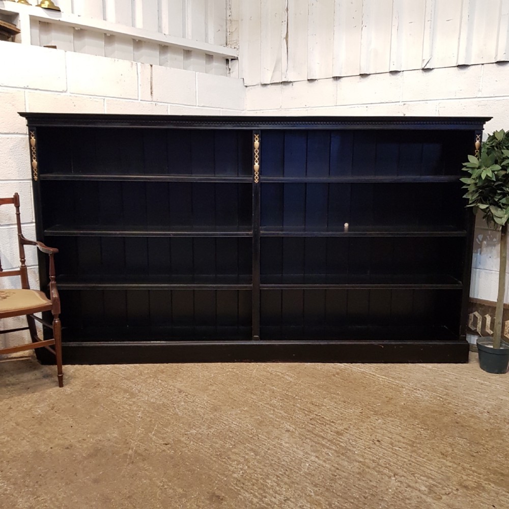 ANTIQUE EDWARDIAN EBONISED LARGE OPEN BOOKCASE C1900