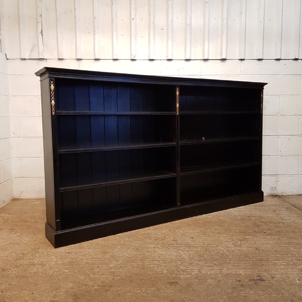 ANTIQUE EDWARDIAN EBONISED LARGE OPEN BOOKCASE C1900 View II