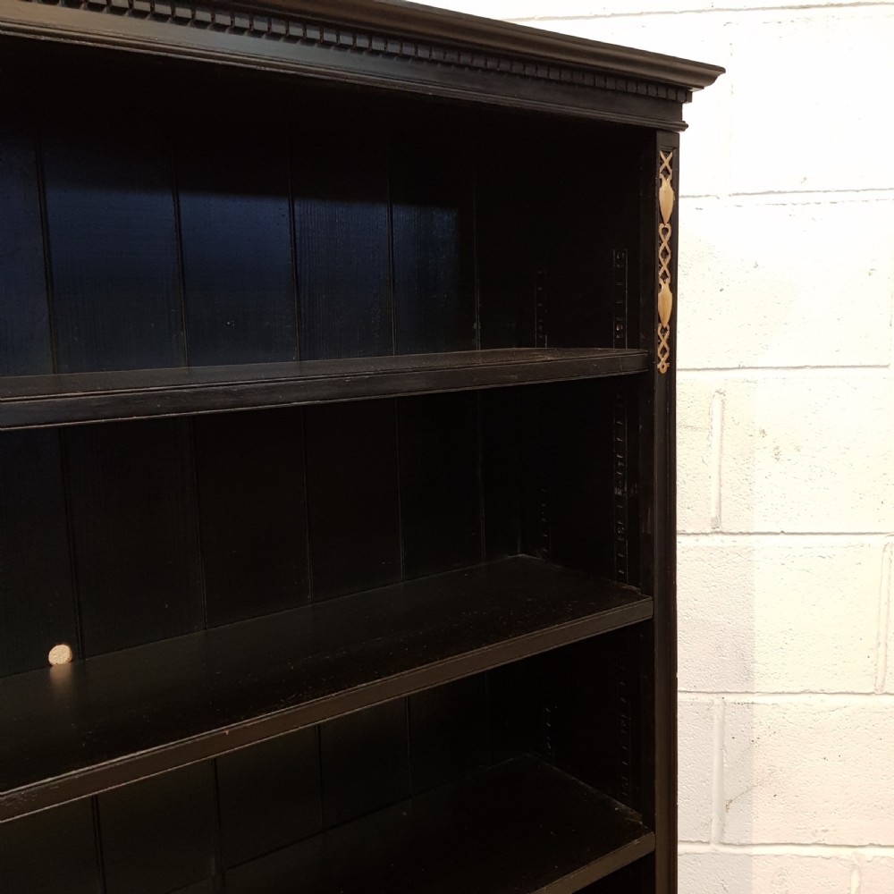 ANTIQUE EDWARDIAN EBONISED LARGE OPEN BOOKCASE C1900 View IV