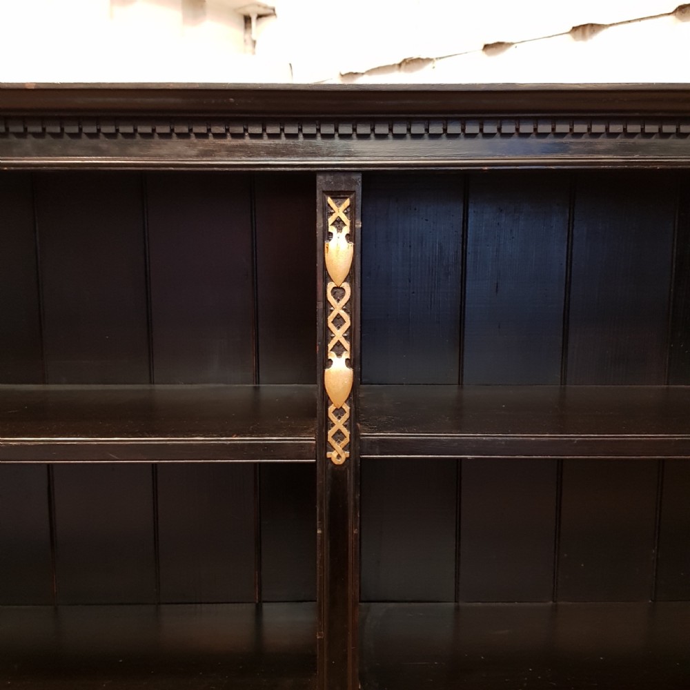 ANTIQUE EDWARDIAN EBONISED LARGE OPEN BOOKCASE C1900 View V