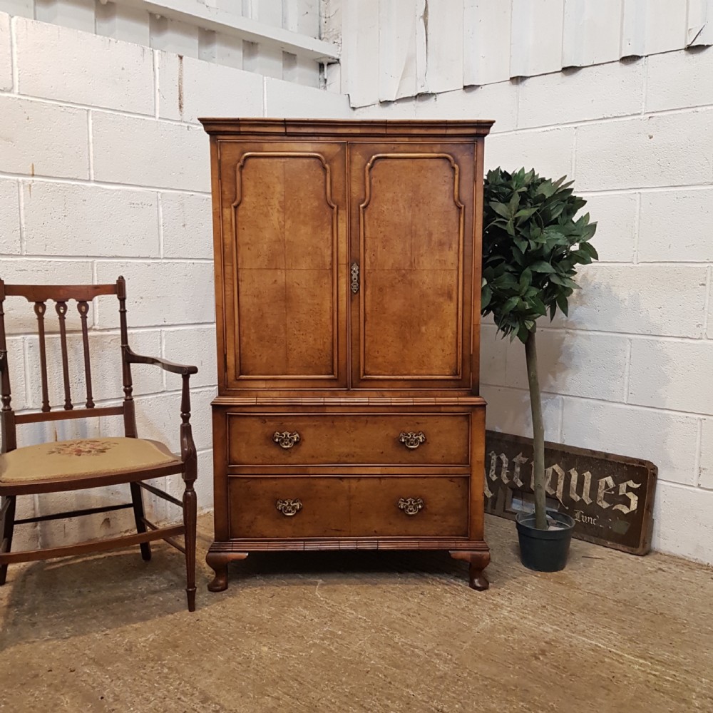 ANTIQUE EDWARDIAN QUEEN ANNE BURR WALNUT TALL BOY C1900