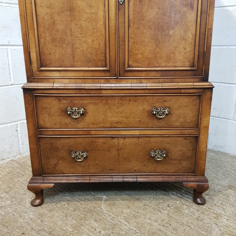 ANTIQUE EDWARDIAN QUEEN ANNE BURR WALNUT TALL BOY C1900 View II