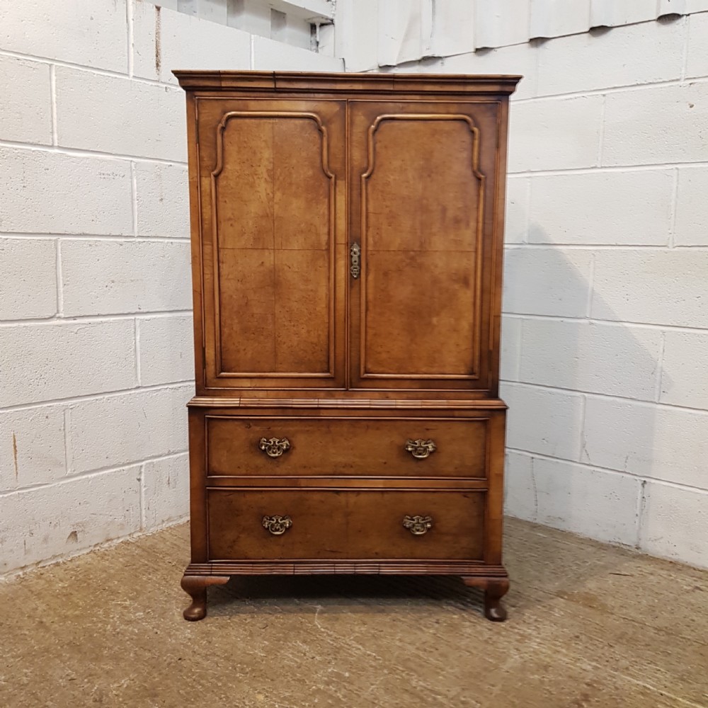 ANTIQUE EDWARDIAN QUEEN ANNE BURR WALNUT TALL BOY C1900 View V