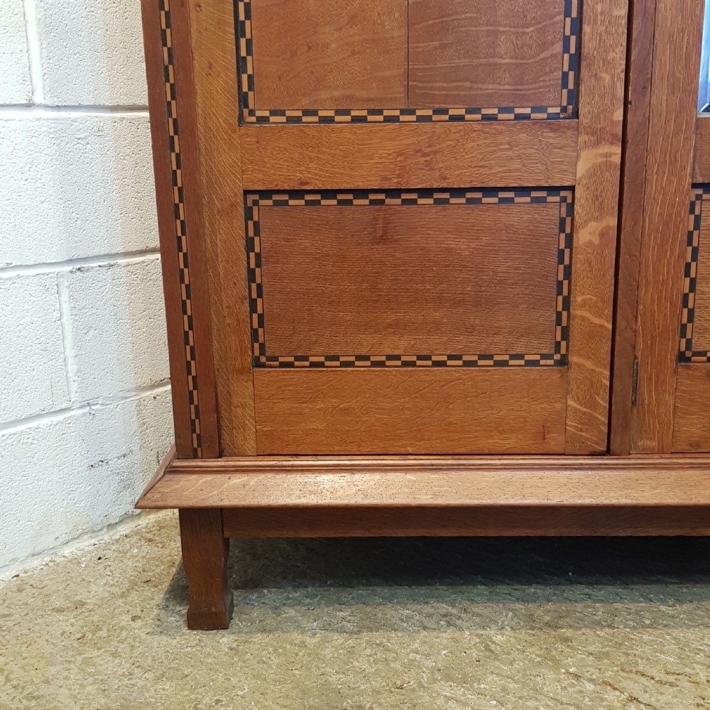 ANTIQUE ARTS & CRAFTS INLAID OAK TRIPLE WARDROBE C1890 View II