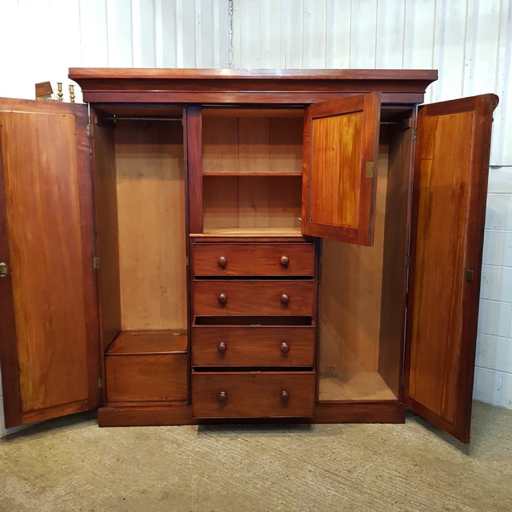 ANTIQUE VICTORIAN MAHOGANY TRIPLE WARDROBE COMPACTUM C1880 View IV