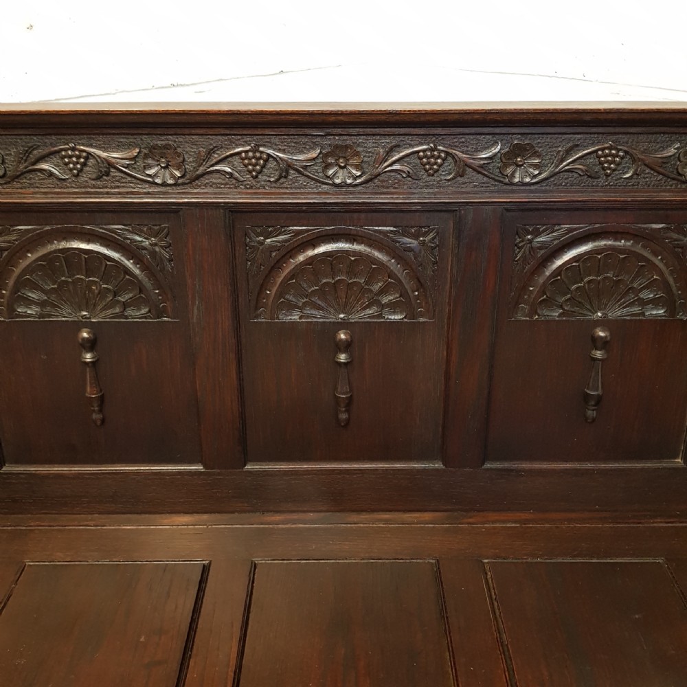 ANTIQUE VICTORIAN CARVED OAK BOX SETTLE C1880 View III