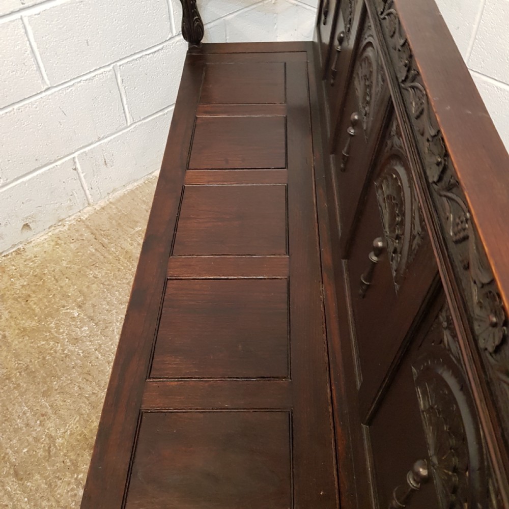 ANTIQUE VICTORIAN CARVED OAK BOX SETTLE C1880 View VII