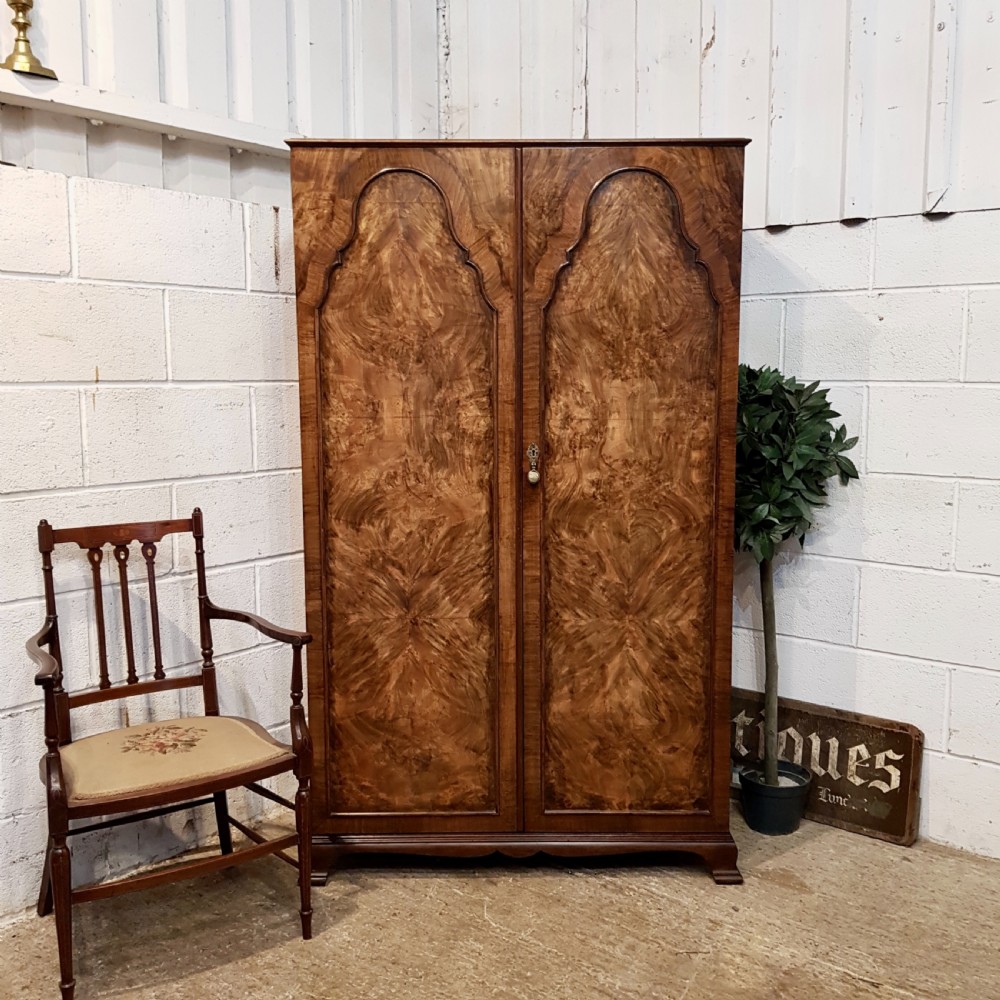 ANTIQUE BURR WALNUT SMALL FITTED WARDROBE C1920