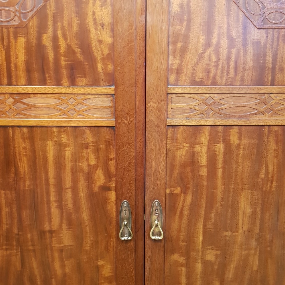 ANTIQUE LATE VICTORIAN MAHOGANY ARTS & CRAFTS DOUBLE WARDROBE C1890 View V