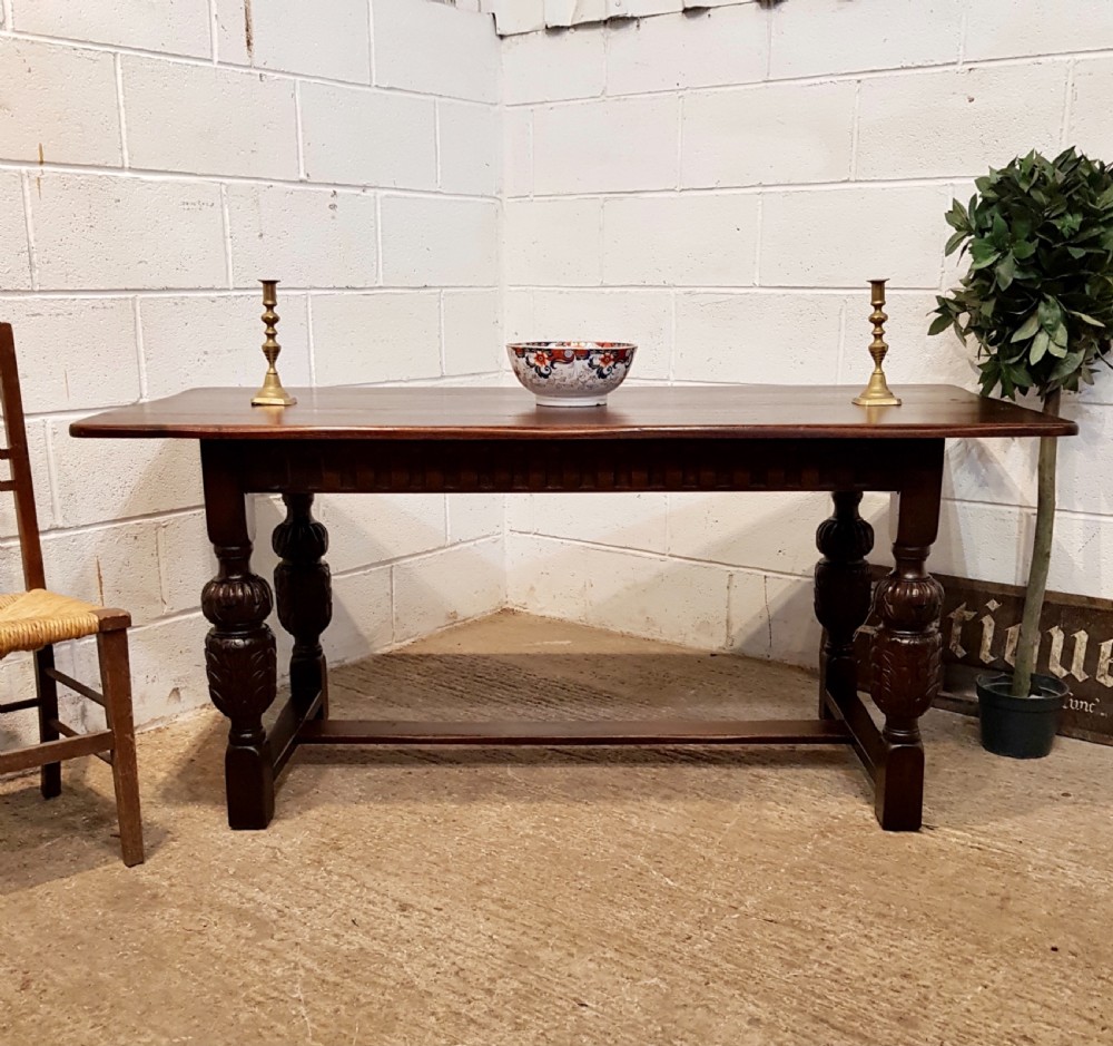 ANTIQUE JOINED OAK REFECTORY DINING TABLE C1920 View II