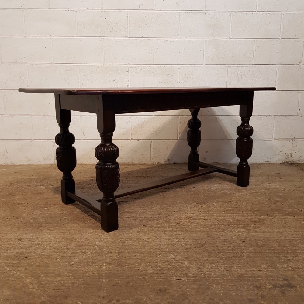 ANTIQUE JOINED OAK REFECTORY DINING TABLE C1920 View VI
