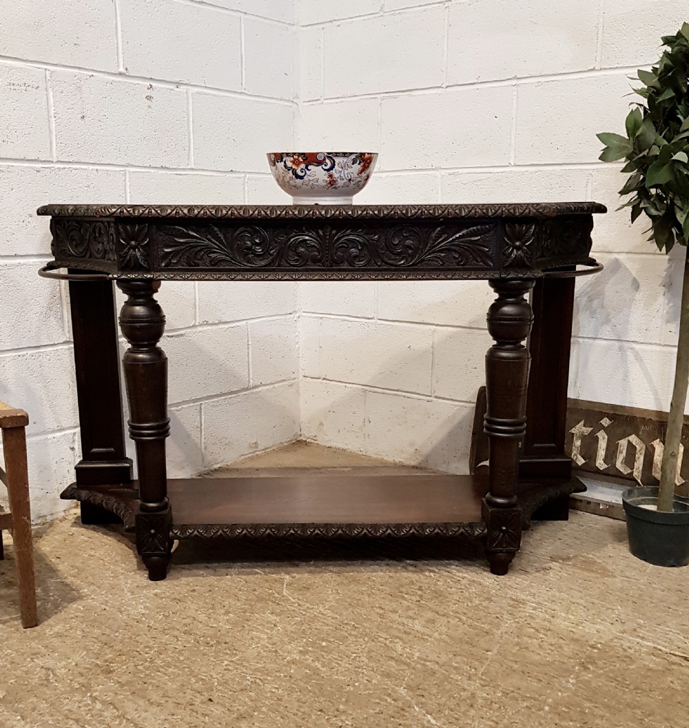ANTIQUE VICTORIAN CARVED OAK HALL TABLE C1880