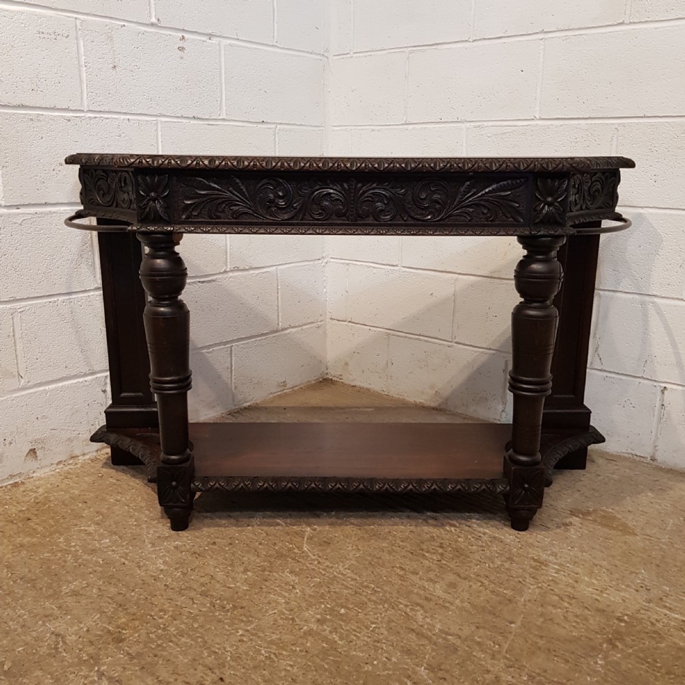 ANTIQUE VICTORIAN CARVED OAK HALL TABLE C1880 View II