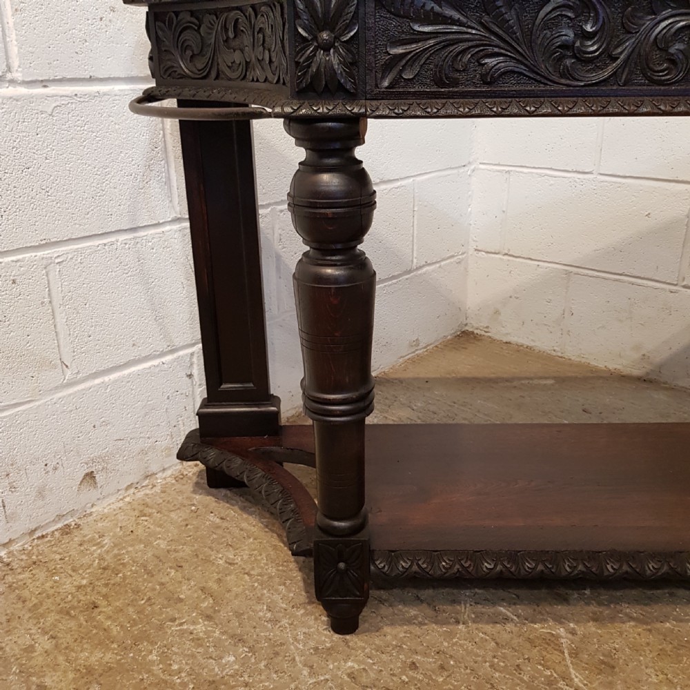 ANTIQUE VICTORIAN CARVED OAK HALL TABLE C1880 View III