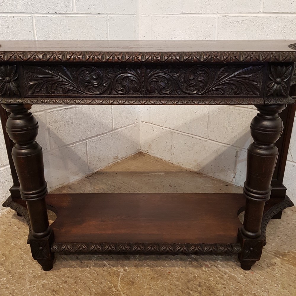 ANTIQUE VICTORIAN CARVED OAK HALL TABLE C1880 View V