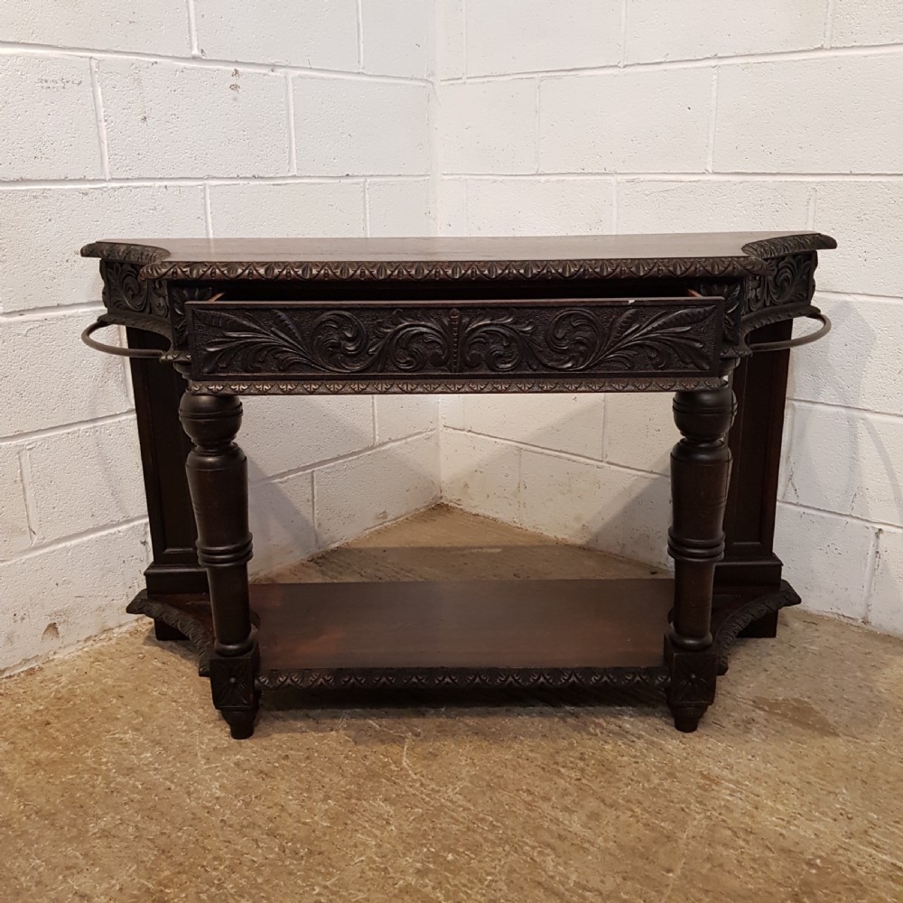 ANTIQUE VICTORIAN CARVED OAK HALL TABLE C1880 View VI