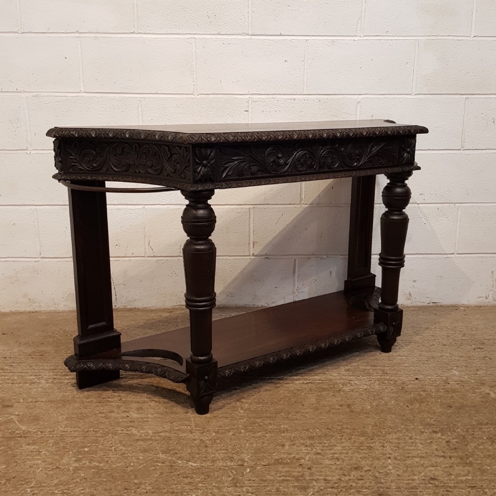 ANTIQUE VICTORIAN CARVED OAK HALL TABLE C1880 View VII