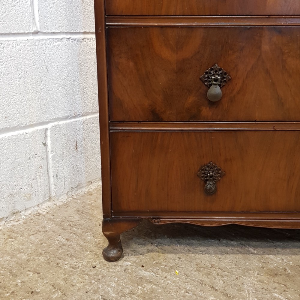 ANTIQUE BURR WALNUT QUEEN ANNE DOUBKE DOME TOP WARDROBE PRESS C1920 View III