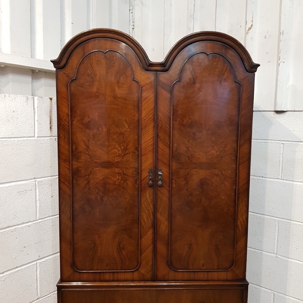 ANTIQUE BURR WALNUT QUEEN ANNE DOUBKE DOME TOP WARDROBE PRESS C1920 View V