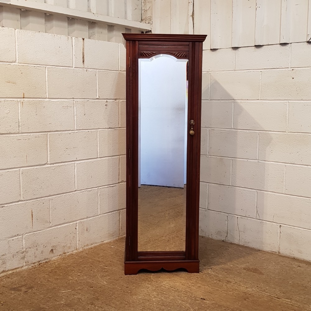 ANTIQUE EDWARDIAN MAHOGANY TALL NATROW MIRROR FRONTED CHEST OF DRAWERS C1900 View II