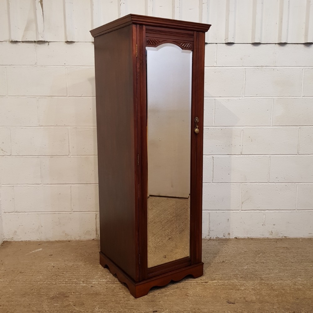 ANTIQUE EDWARDIAN MAHOGANY TALL NATROW MIRROR FRONTED CHEST OF DRAWERS C1900 View VII