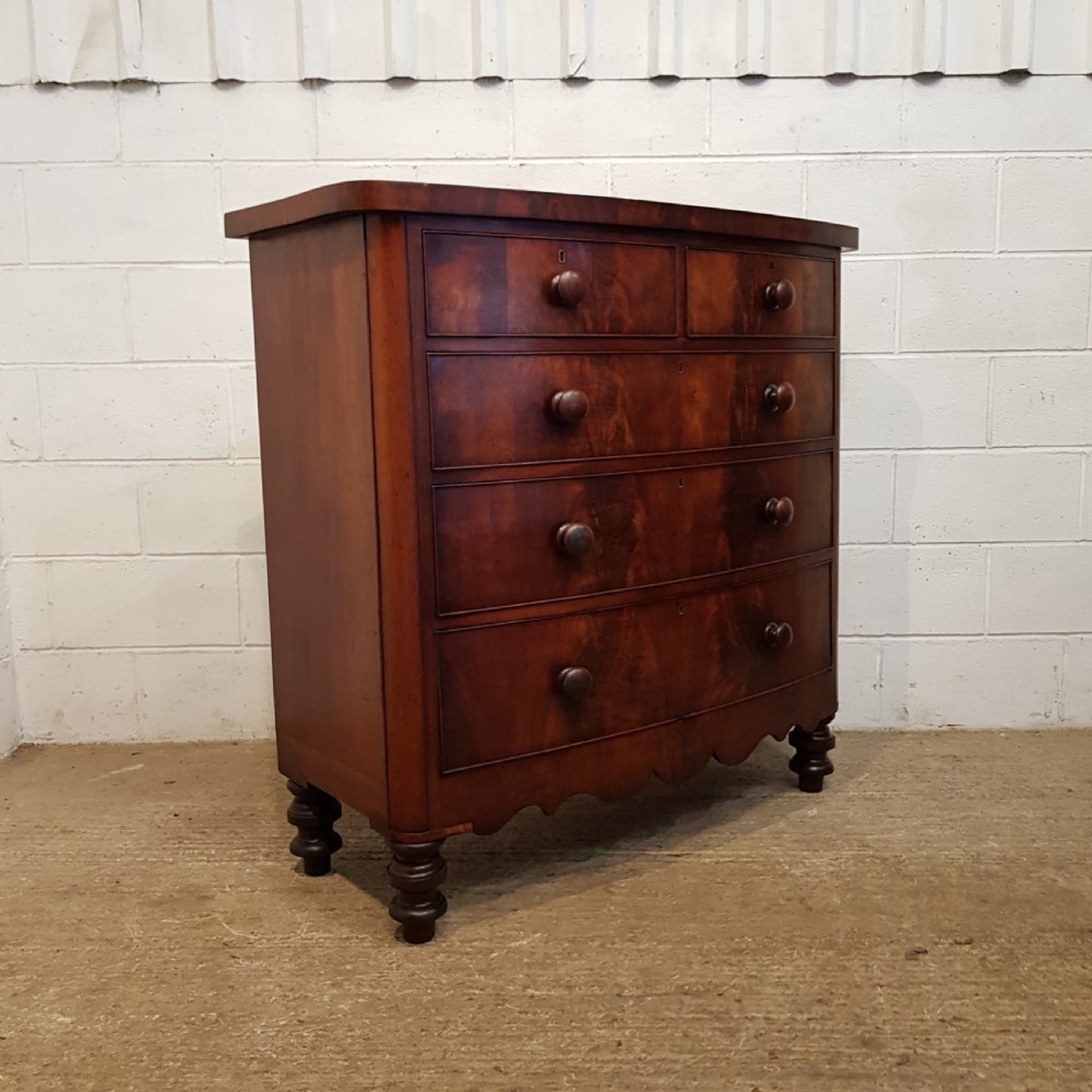 ANTIQUE VICTORIAN FLAMED MAHOGANY BOW FRONT CHEST OF DRAWERS C1880 View VII