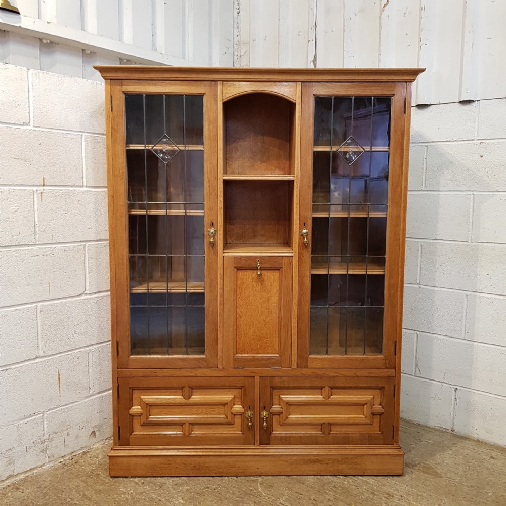ANTIQUE ARTS & CRAFTS GOLDEN OAK GLAZED BOOKCASE C1900-1910 View II