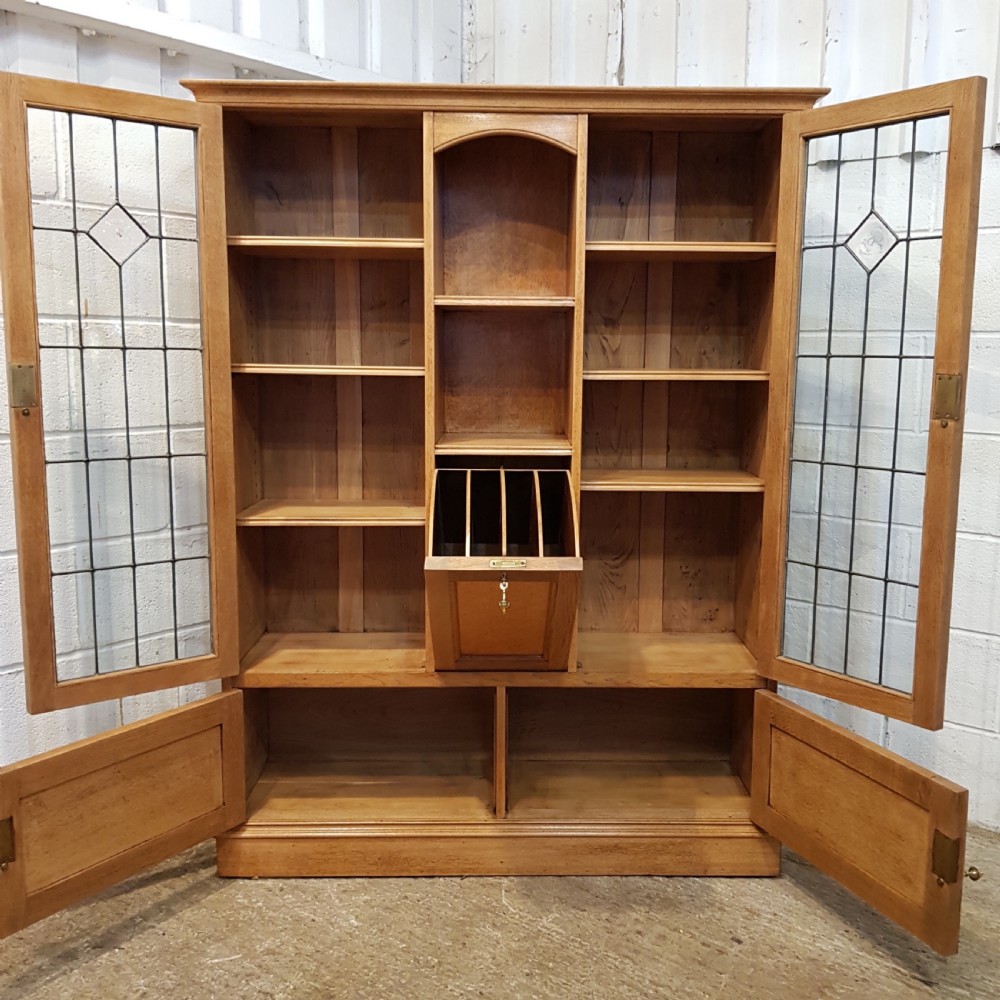 ANTIQUE ARTS & CRAFTS GOLDEN OAK GLAZED BOOKCASE C1900-1910 View IX