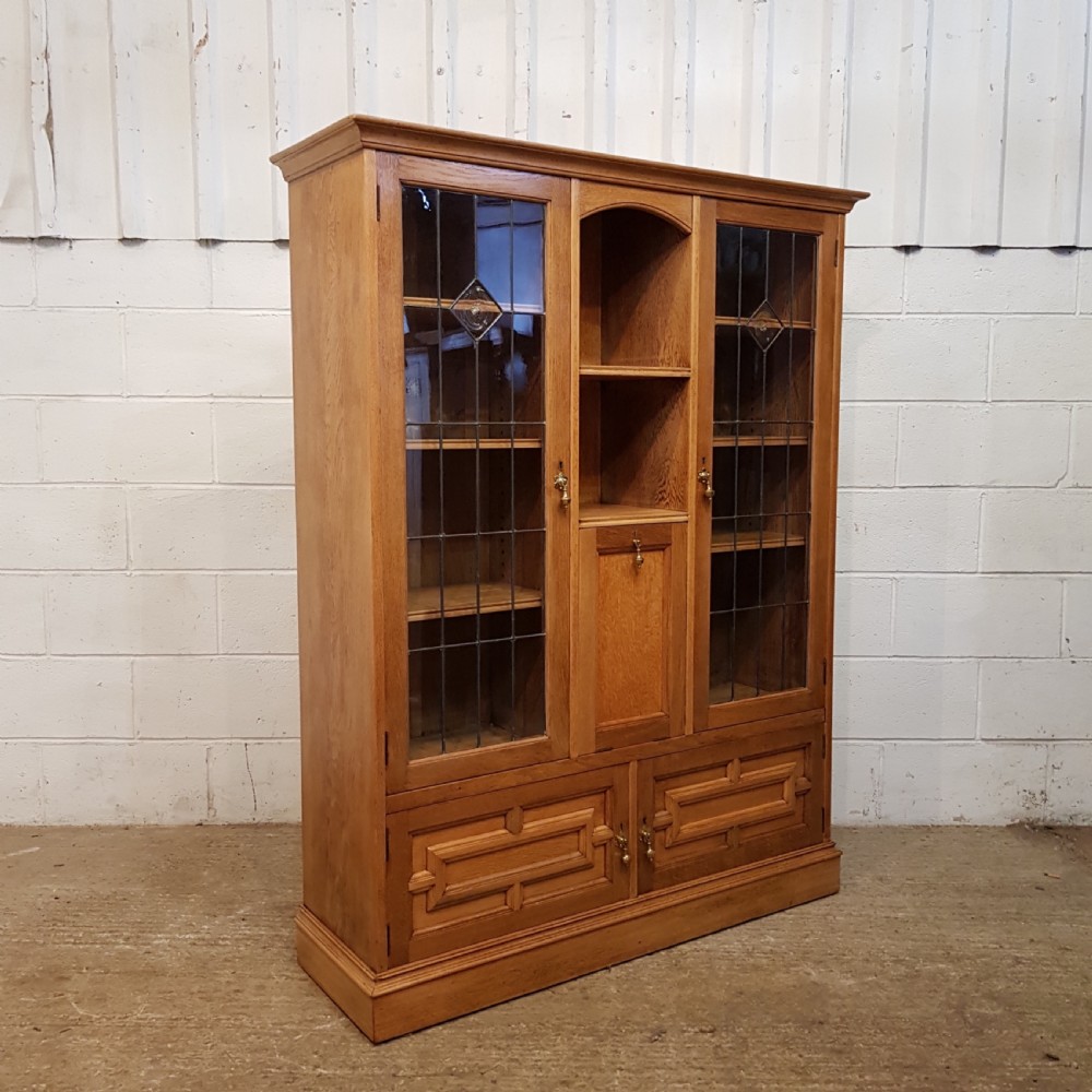 ANTIQUE ARTS & CRAFTS GOLDEN OAK GLAZED BOOKCASE C1900-1910 View XI