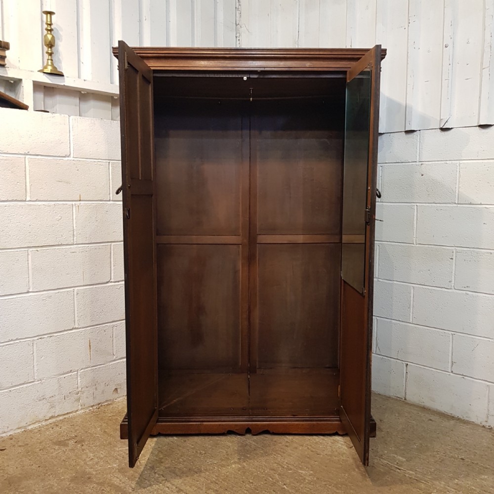 ANTIQUE GOTHIC OAK DOUBKE WARDROBE C1920 View V