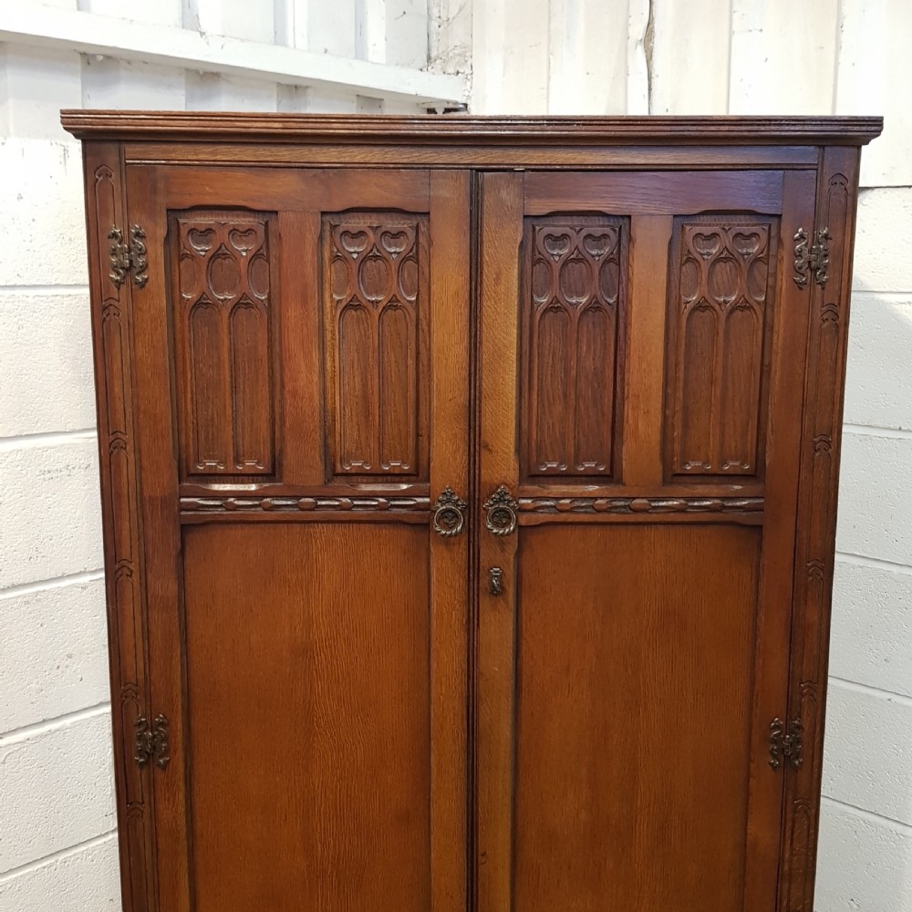 ANTIQUE CARVED OAK TALLBOY WARDROBE C1920 View III