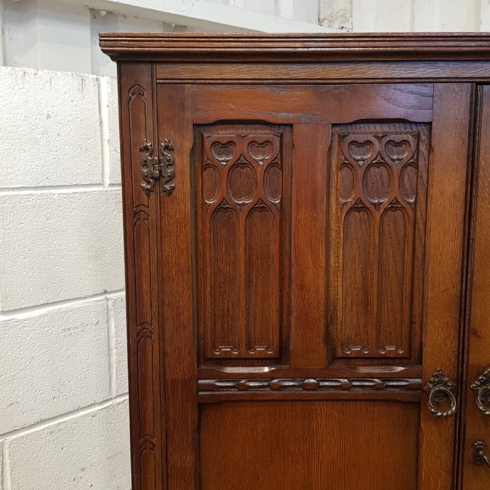 ANTIQUE CARVED OAK TALLBOY WARDROBE C1920 View IV
