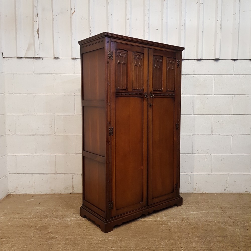ANTIQUE CARVED OAK TALLBOY WARDROBE C1920 View V