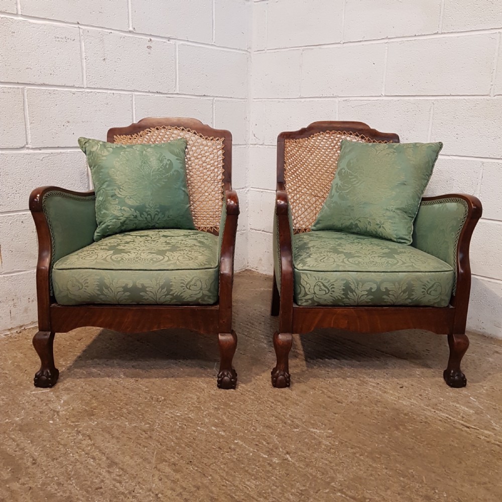 ANTIQUE PAIR SPLIT CANE BERGER MAHOGANY FRAMED ARMCHAIRS C1910 View II