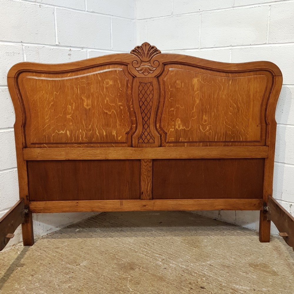 ANTIQUE FRENCH ART NOUVEAU OAK DOUBLE BED C1920 View V