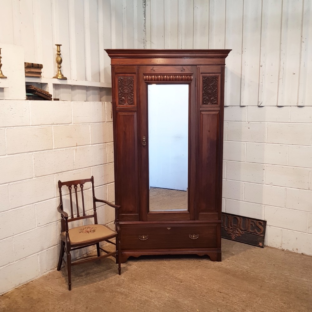 ANTIQUE ART NOUVEAU MAHOGANY WARDROBE C1890